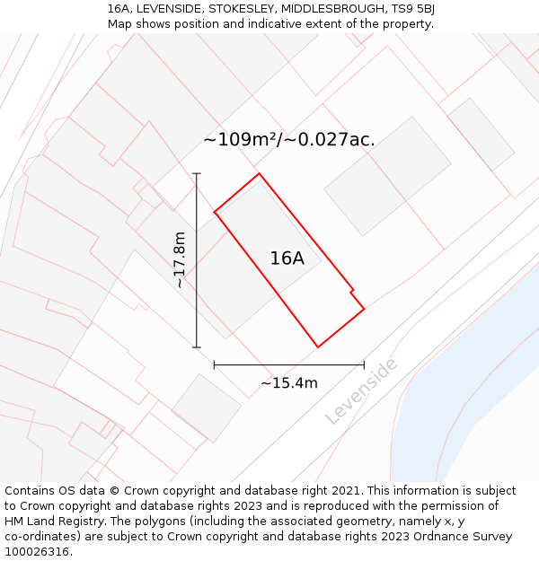 16A, LEVENSIDE, STOKESLEY, MIDDLESBROUGH, TS9 5BJ: Plot and title map