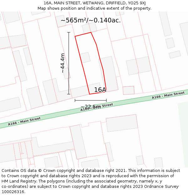 16A, MAIN STREET, WETWANG, DRIFFIELD, YO25 9XJ: Plot and title map