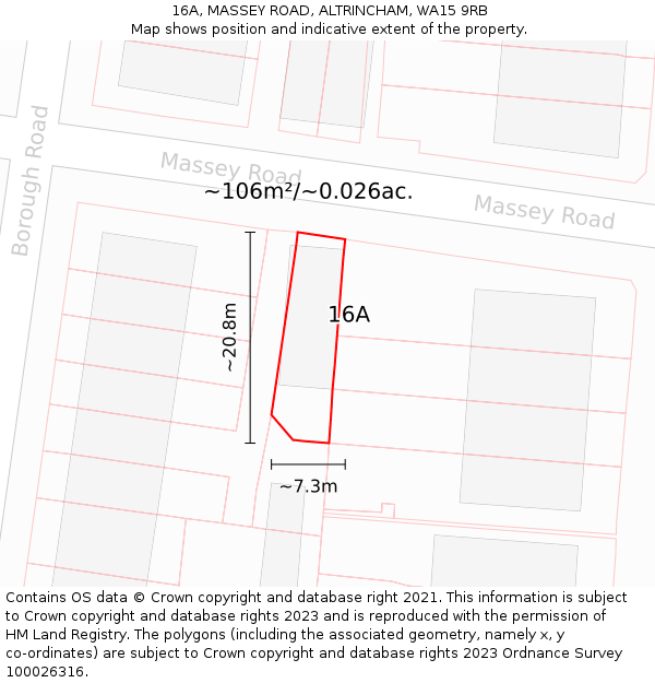 16A, MASSEY ROAD, ALTRINCHAM, WA15 9RB: Plot and title map