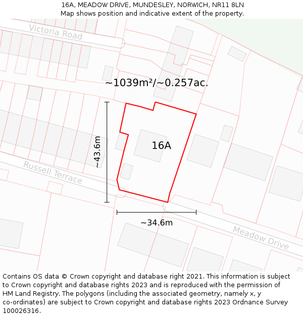 16A, MEADOW DRIVE, MUNDESLEY, NORWICH, NR11 8LN: Plot and title map