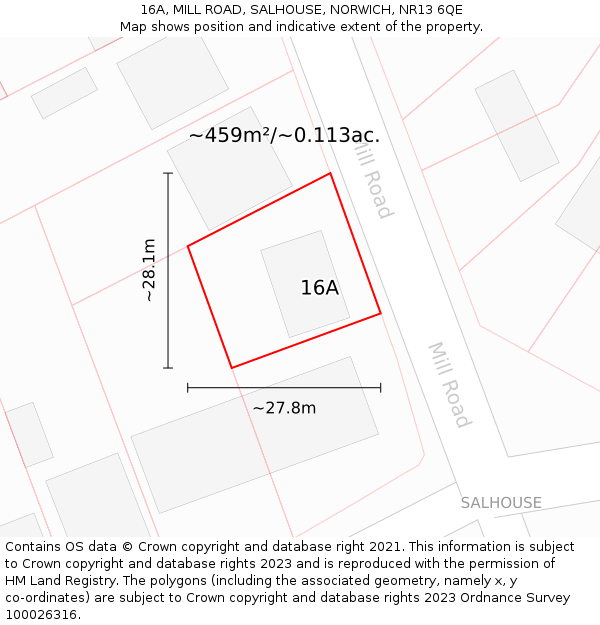 16A, MILL ROAD, SALHOUSE, NORWICH, NR13 6QE: Plot and title map