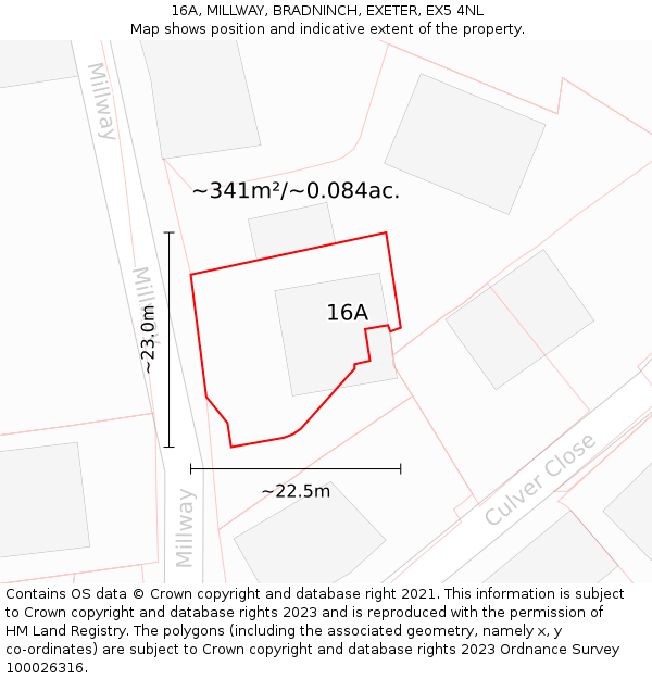 16A, MILLWAY, BRADNINCH, EXETER, EX5 4NL: Plot and title map