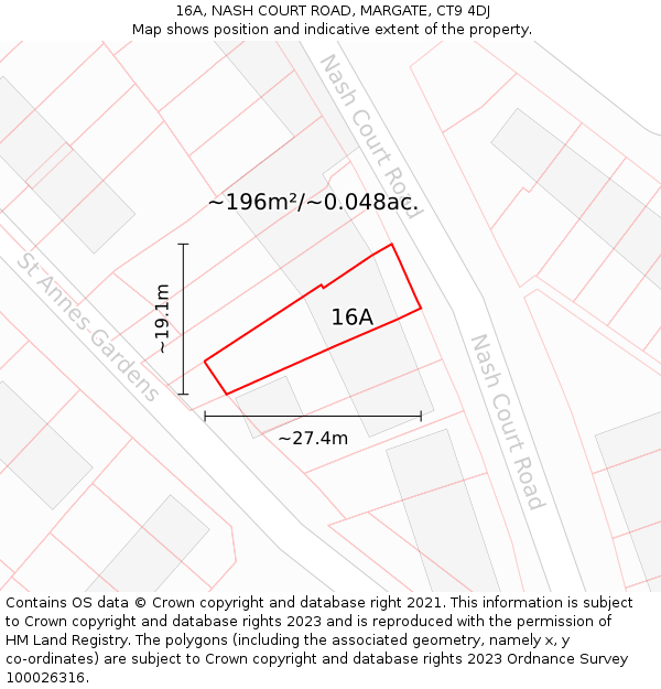 16A, NASH COURT ROAD, MARGATE, CT9 4DJ: Plot and title map