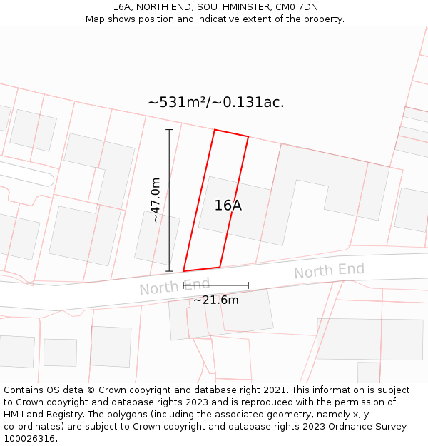 16A, NORTH END, SOUTHMINSTER, CM0 7DN: Plot and title map