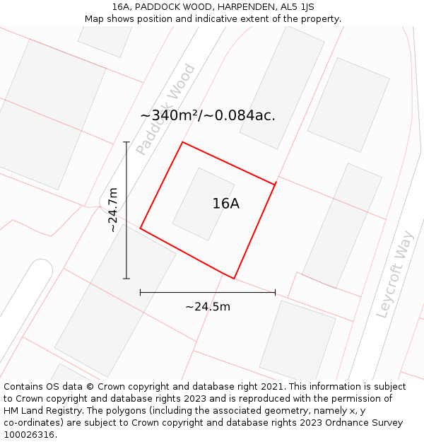 16A, PADDOCK WOOD, HARPENDEN, AL5 1JS: Plot and title map