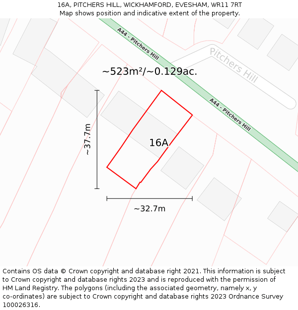 16A, PITCHERS HILL, WICKHAMFORD, EVESHAM, WR11 7RT: Plot and title map