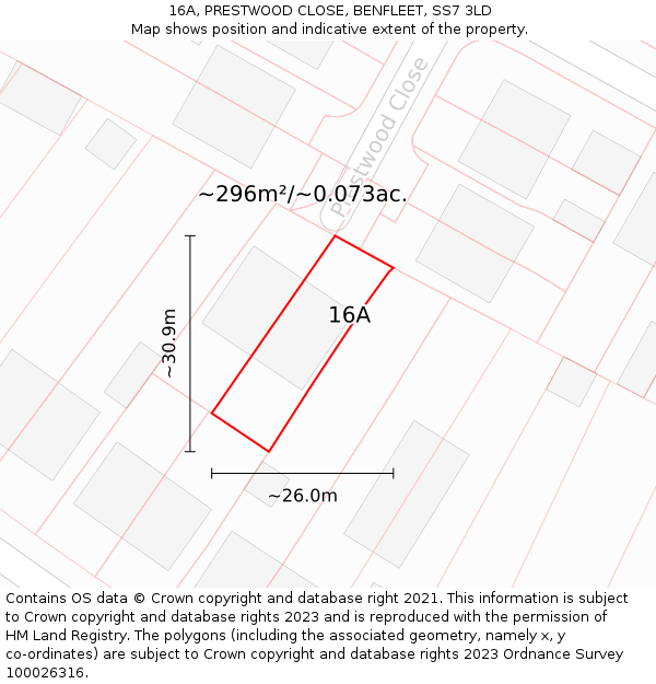16A, PRESTWOOD CLOSE, BENFLEET, SS7 3LD: Plot and title map