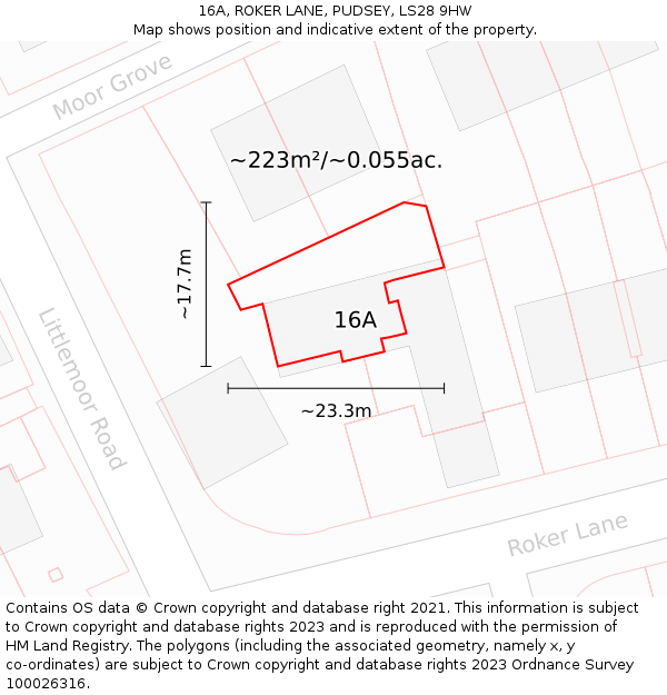 16A, ROKER LANE, PUDSEY, LS28 9HW: Plot and title map