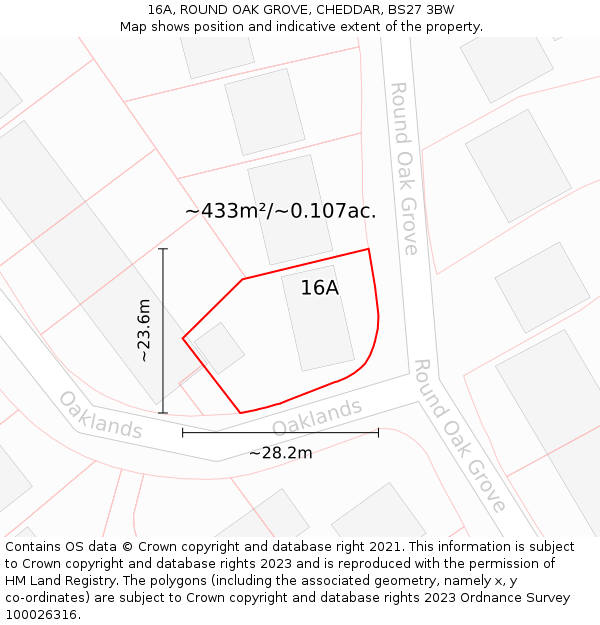 16A, ROUND OAK GROVE, CHEDDAR, BS27 3BW: Plot and title map