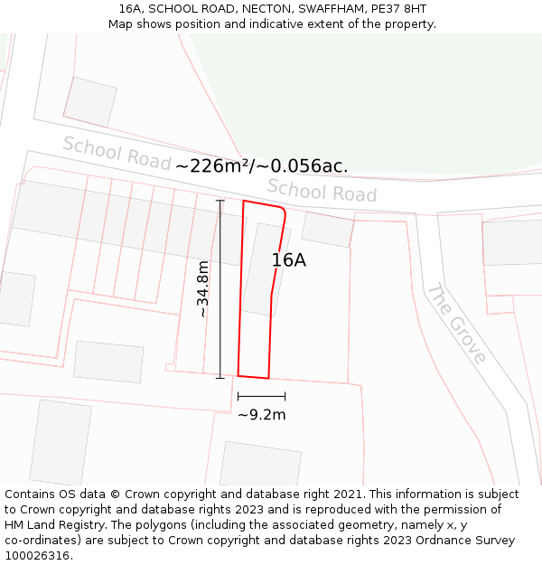 16A, SCHOOL ROAD, NECTON, SWAFFHAM, PE37 8HT: Plot and title map