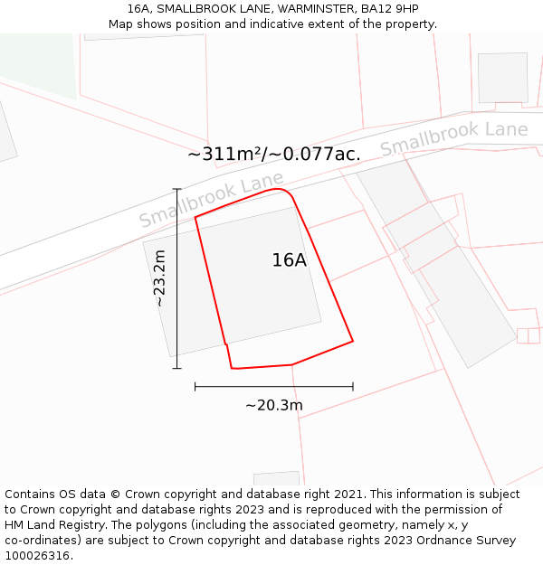 16A, SMALLBROOK LANE, WARMINSTER, BA12 9HP: Plot and title map