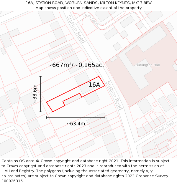 16A, STATION ROAD, WOBURN SANDS, MILTON KEYNES, MK17 8RW: Plot and title map
