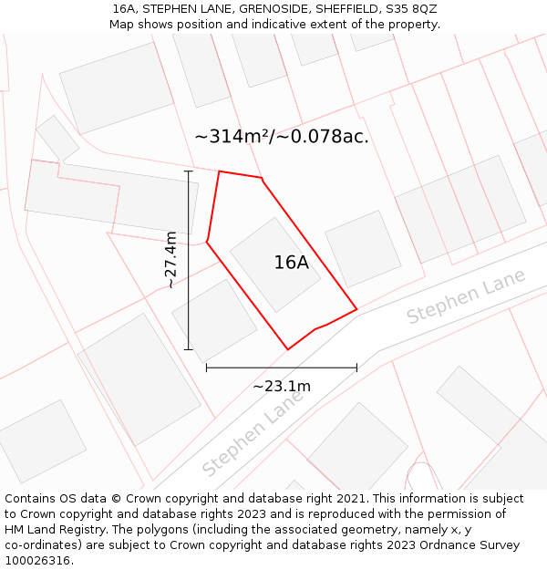 16A, STEPHEN LANE, GRENOSIDE, SHEFFIELD, S35 8QZ: Plot and title map