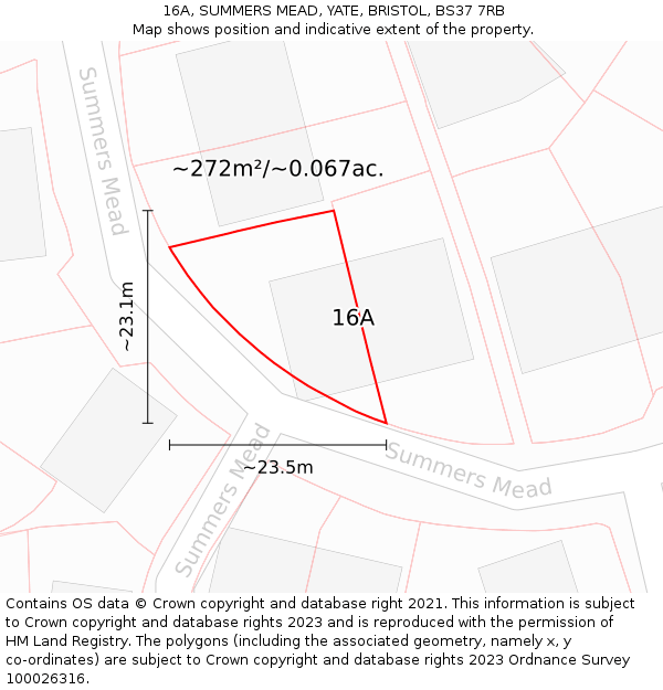 16A, SUMMERS MEAD, YATE, BRISTOL, BS37 7RB: Plot and title map