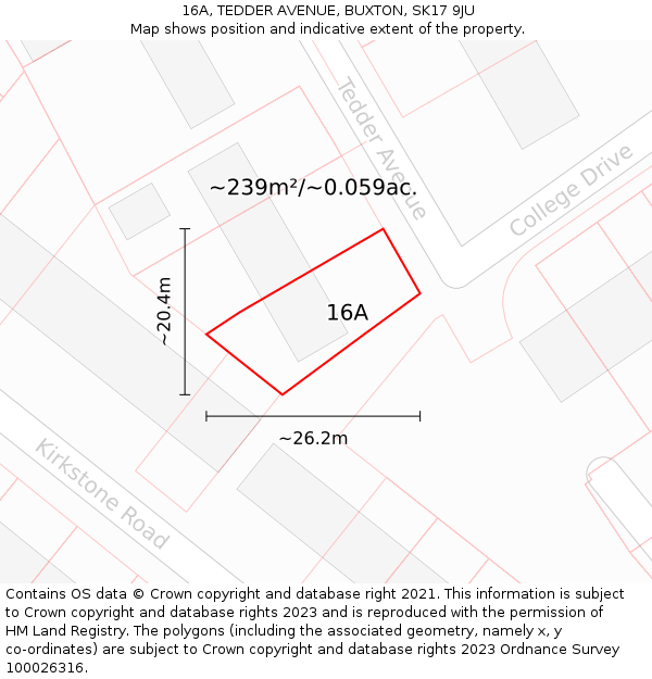 16A, TEDDER AVENUE, BUXTON, SK17 9JU: Plot and title map
