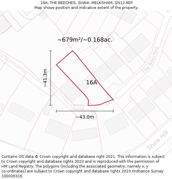 16A, THE BEECHES, SHAW, MELKSHAM, SN12 8EP: Plot and title map