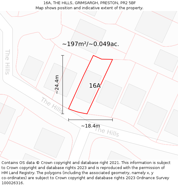 16A, THE HILLS, GRIMSARGH, PRESTON, PR2 5BF: Plot and title map