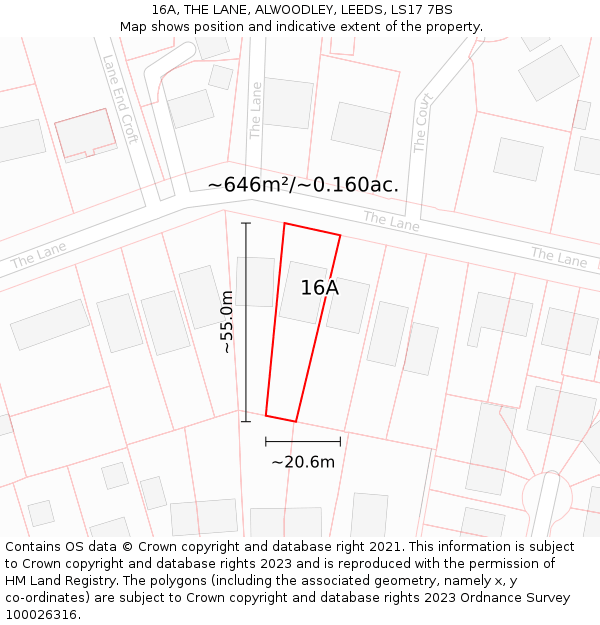 16A, THE LANE, ALWOODLEY, LEEDS, LS17 7BS: Plot and title map