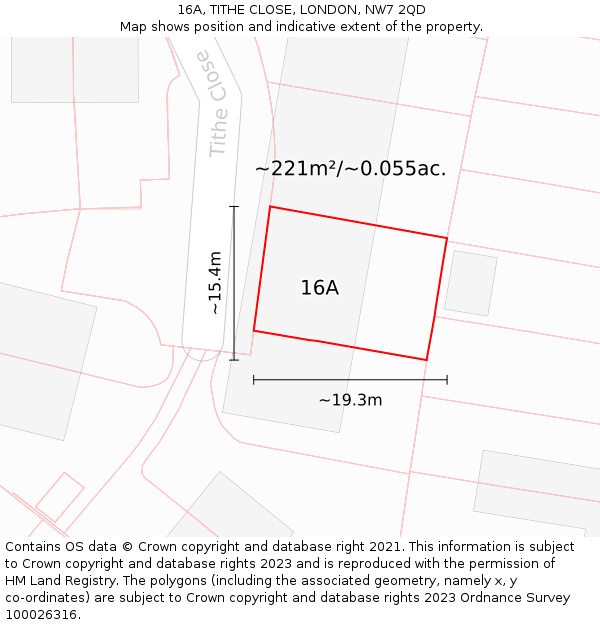 16A, TITHE CLOSE, LONDON, NW7 2QD: Plot and title map