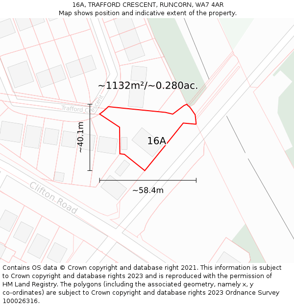 16A, TRAFFORD CRESCENT, RUNCORN, WA7 4AR: Plot and title map