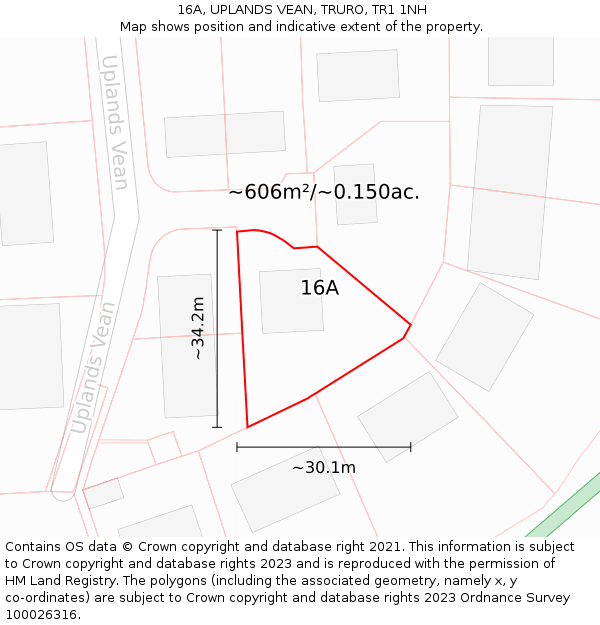 16A, UPLANDS VEAN, TRURO, TR1 1NH: Plot and title map