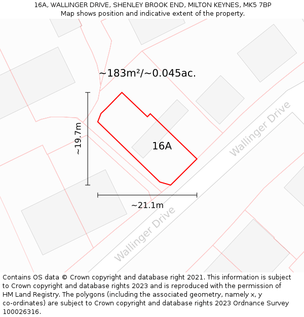 16A, WALLINGER DRIVE, SHENLEY BROOK END, MILTON KEYNES, MK5 7BP: Plot and title map
