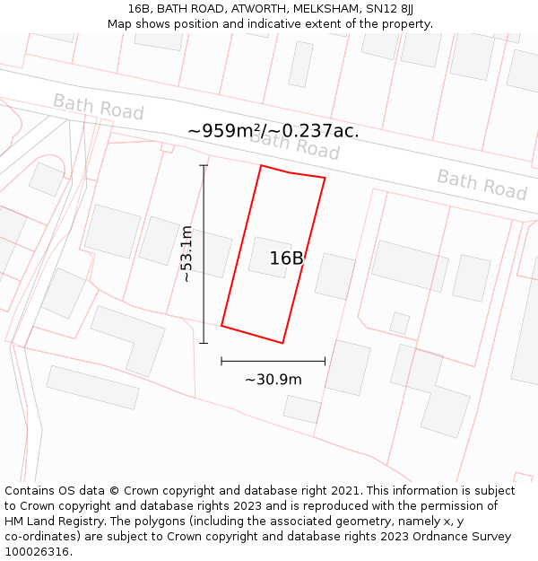 16B, BATH ROAD, ATWORTH, MELKSHAM, SN12 8JJ: Plot and title map