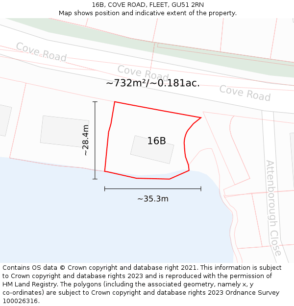 16B, COVE ROAD, FLEET, GU51 2RN: Plot and title map