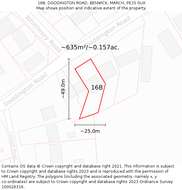 16B, DODDINGTON ROAD, BENWICK, MARCH, PE15 0UX: Plot and title map