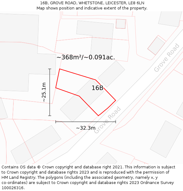16B, GROVE ROAD, WHETSTONE, LEICESTER, LE8 6LN: Plot and title map