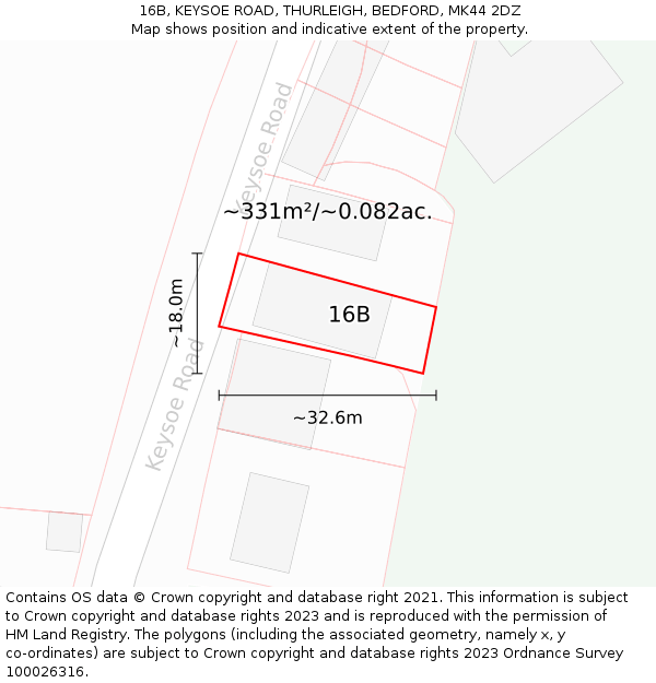 16B, KEYSOE ROAD, THURLEIGH, BEDFORD, MK44 2DZ: Plot and title map