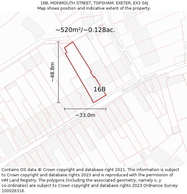 16B, MONMOUTH STREET, TOPSHAM, EXETER, EX3 0AJ: Plot and title map
