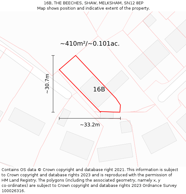 16B, THE BEECHES, SHAW, MELKSHAM, SN12 8EP: Plot and title map