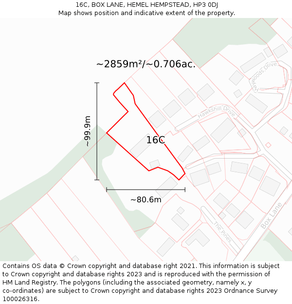 16C, BOX LANE, HEMEL HEMPSTEAD, HP3 0DJ: Plot and title map