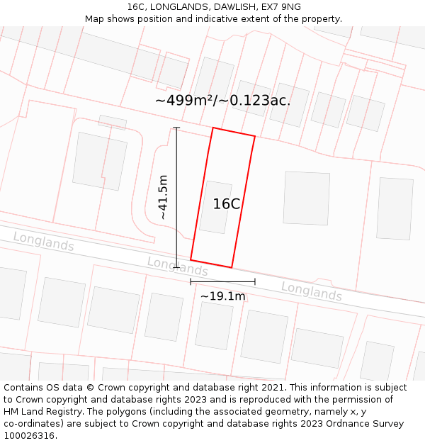 16C, LONGLANDS, DAWLISH, EX7 9NG: Plot and title map