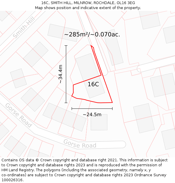16C, SMITH HILL, MILNROW, ROCHDALE, OL16 3EG: Plot and title map