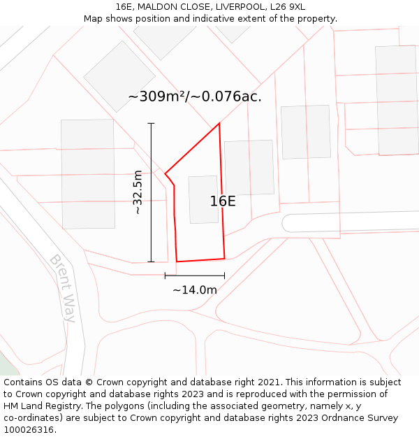 16E, MALDON CLOSE, LIVERPOOL, L26 9XL: Plot and title map