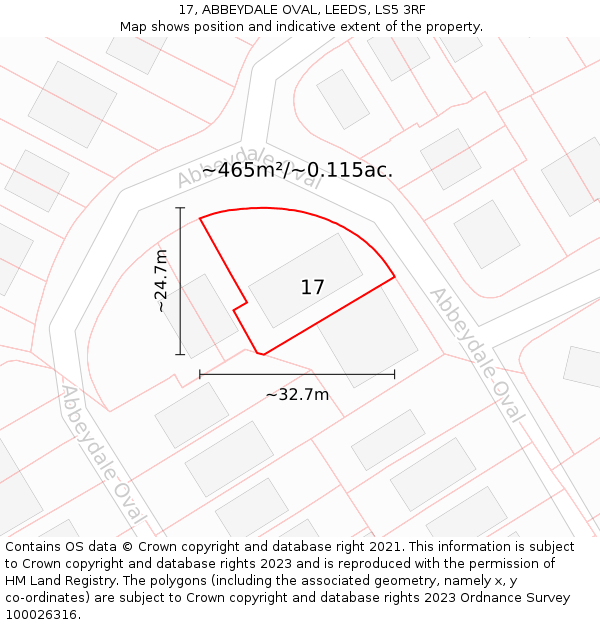 17, ABBEYDALE OVAL, LEEDS, LS5 3RF: Plot and title map