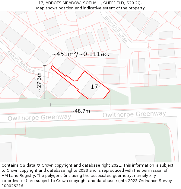 17, ABBOTS MEADOW, SOTHALL, SHEFFIELD, S20 2QU: Plot and title map