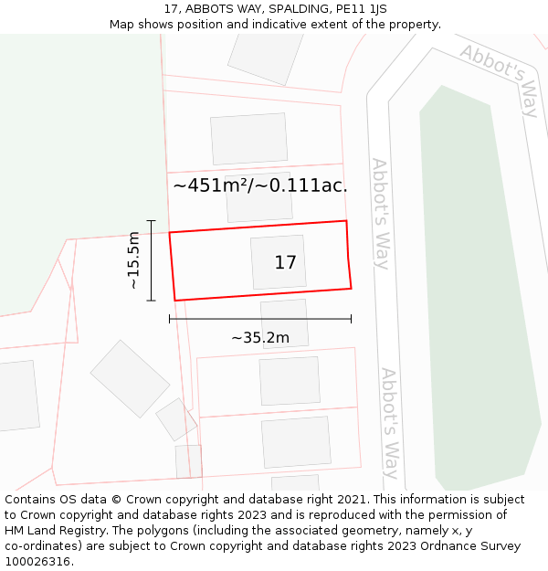 17, ABBOTS WAY, SPALDING, PE11 1JS: Plot and title map