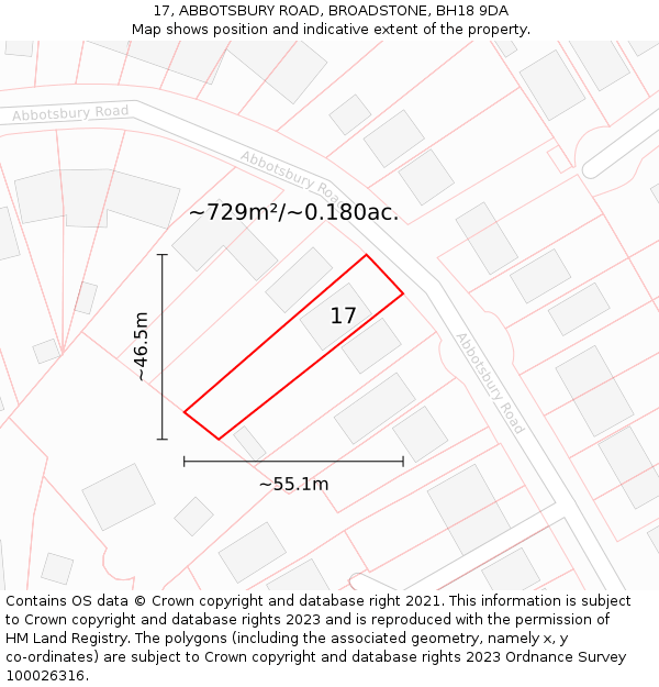 17, ABBOTSBURY ROAD, BROADSTONE, BH18 9DA: Plot and title map