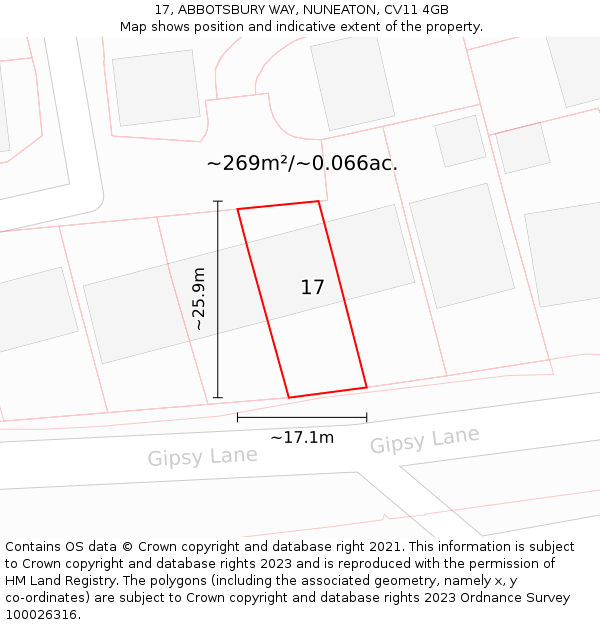 17, ABBOTSBURY WAY, NUNEATON, CV11 4GB: Plot and title map