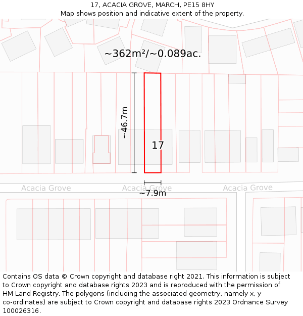 17, ACACIA GROVE, MARCH, PE15 8HY: Plot and title map