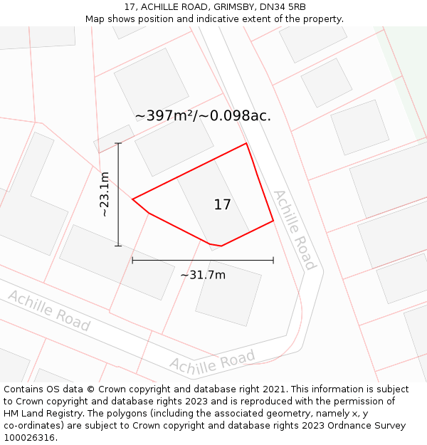 17, ACHILLE ROAD, GRIMSBY, DN34 5RB: Plot and title map