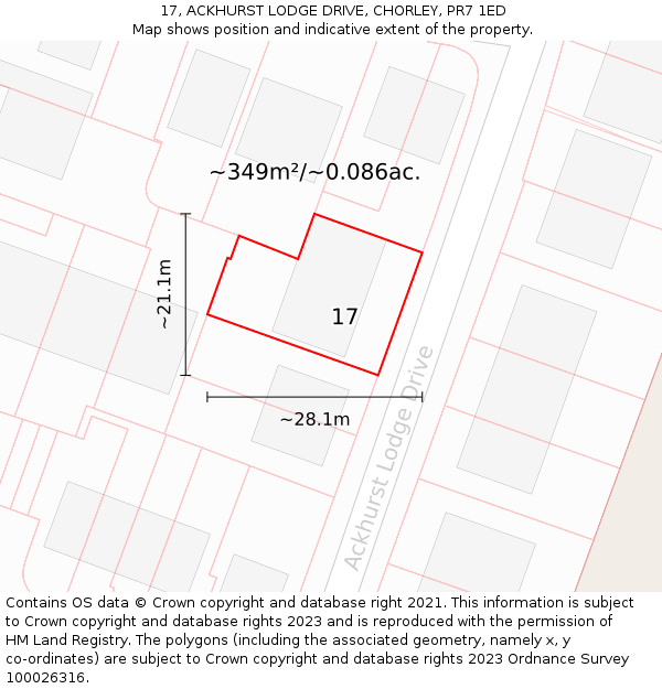 17, ACKHURST LODGE DRIVE, CHORLEY, PR7 1ED: Plot and title map