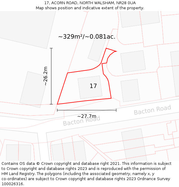 17, ACORN ROAD, NORTH WALSHAM, NR28 0UA: Plot and title map