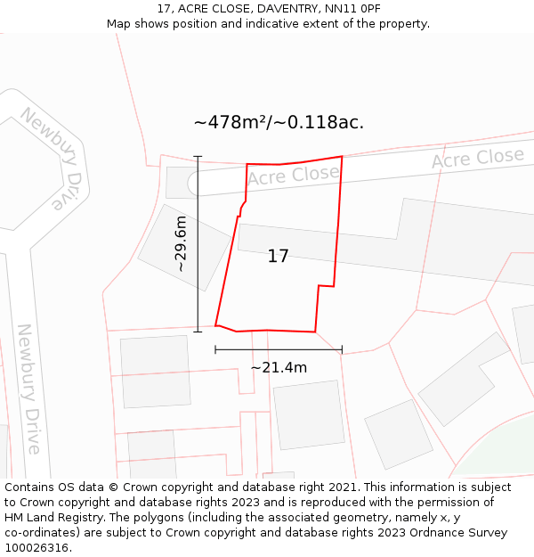 17, ACRE CLOSE, DAVENTRY, NN11 0PF: Plot and title map