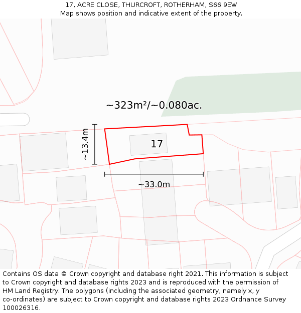 17, ACRE CLOSE, THURCROFT, ROTHERHAM, S66 9EW: Plot and title map