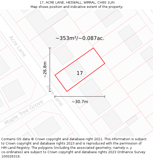 17, ACRE LANE, HESWALL, WIRRAL, CH60 1UN: Plot and title map