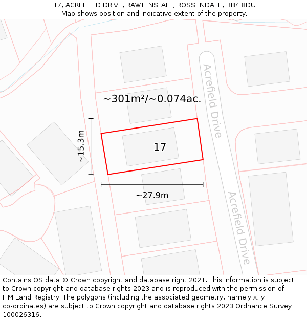 17, ACREFIELD DRIVE, RAWTENSTALL, ROSSENDALE, BB4 8DU: Plot and title map